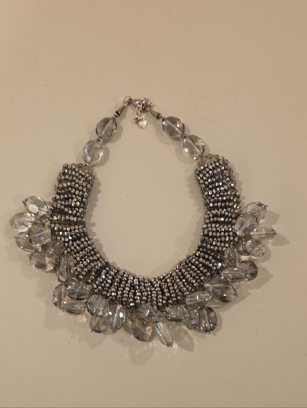 Crystal Statement Bib Necklace - Silver Tone